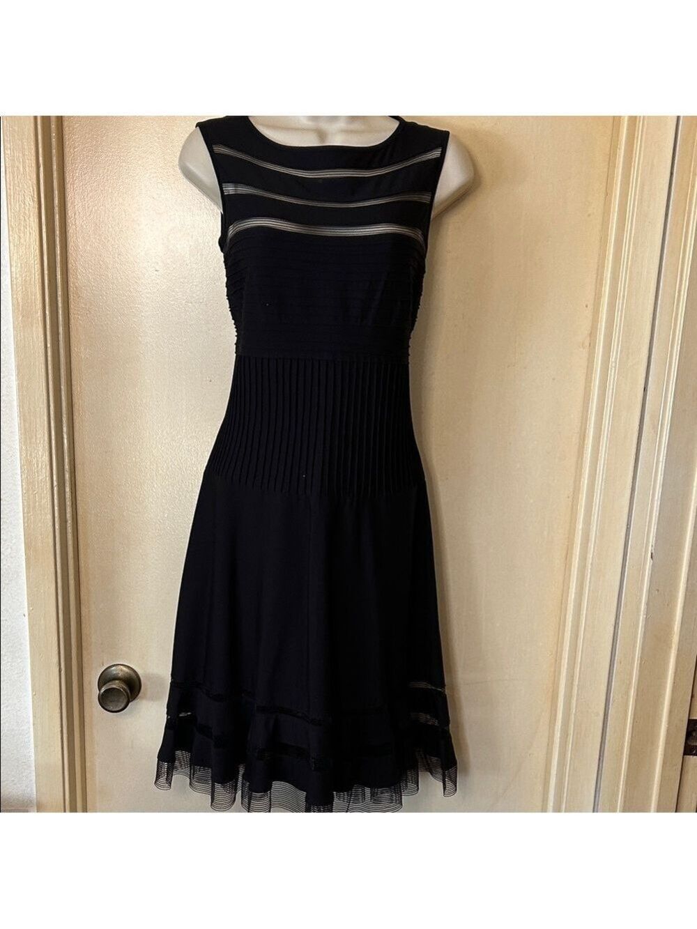 Tadashi Shoji Black Sheer Panel Midi Dress size XS